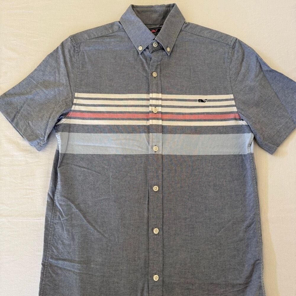 Vineyard Vines | Slim Fit Whale Shirt | Blue Stripe Button Up | Short Sleeve | M